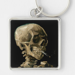 Vincent van Gogh - Skull med Burning Cigarette Fyrkantig Silverfärgad Nyckelring