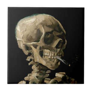 Vincent van Gogh - Skull med Burning Cigarette Kakelplatta