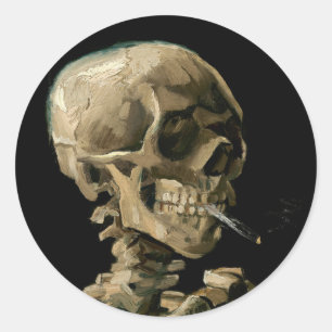 Vincent van Gogh - Skull med Burning Cigarette Runt Klistermärke