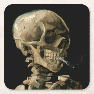 Vincent van Gogh - Skull med Burning Cigarette Underlägg Papper Kvadrat