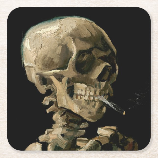 Vincent van Gogh - Skull med Burning Cigarette Underlägg Papper Kvadrat (Framsidan)