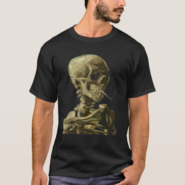 Vincent Van Gogh Skull med Cigarette Skeleton ant T Shirt (Framsida)