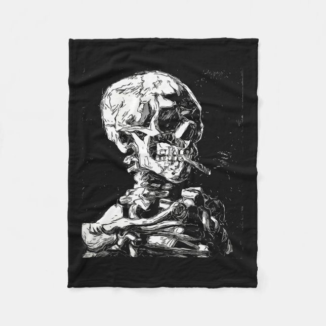 Vincent Van Gogh Skull med Cigarette Skeleton Hal Fleecefilt (Framsidan)