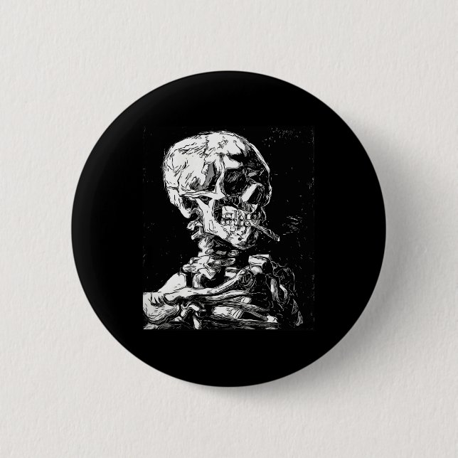 Vincent Van Gogh Skull med Cigarette Skeleton Hal Knapp (Framsida)