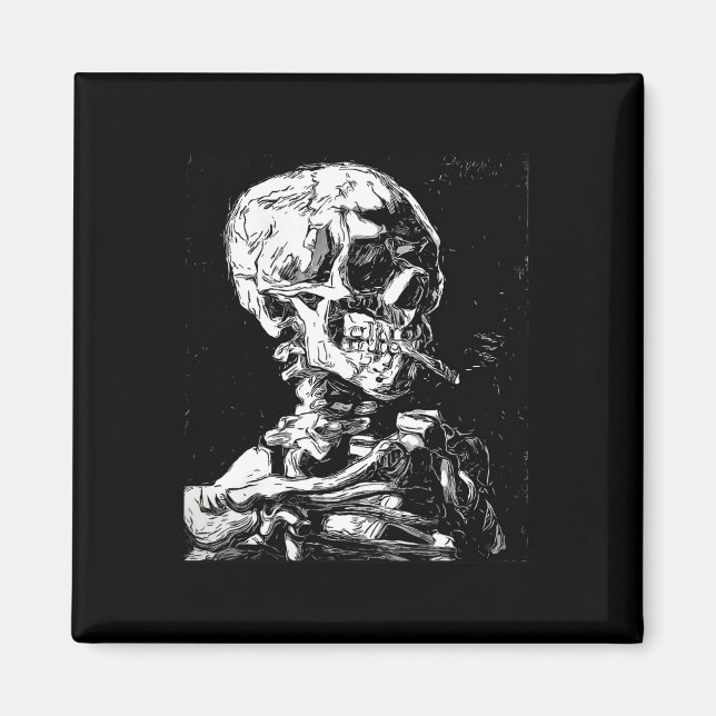 Vincent Van Gogh Skull med Cigarette Skeleton Hal Magnet (Framsidan)