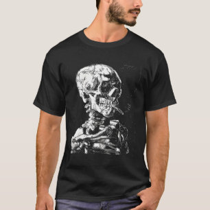 Vincent Van Gogh Skull med Cigarette Skeleton Hal T Shirt