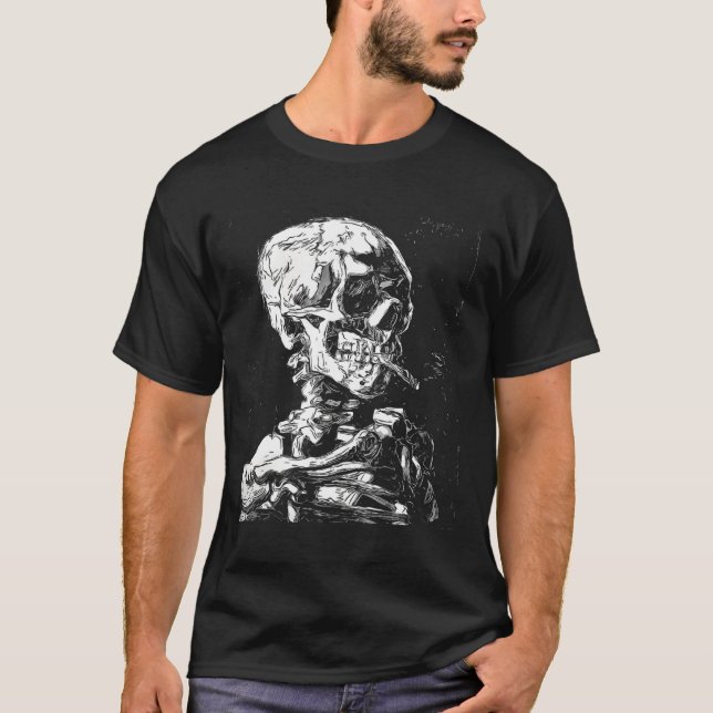 Vincent Van Gogh Skull med Cigarette Skeleton Hal T Shirt (Framsida)