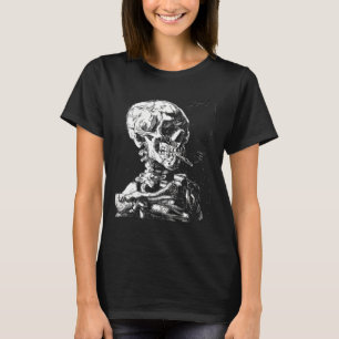 Vincent Van Gogh Skull med Cigarette Skeleton Hal T Shirt