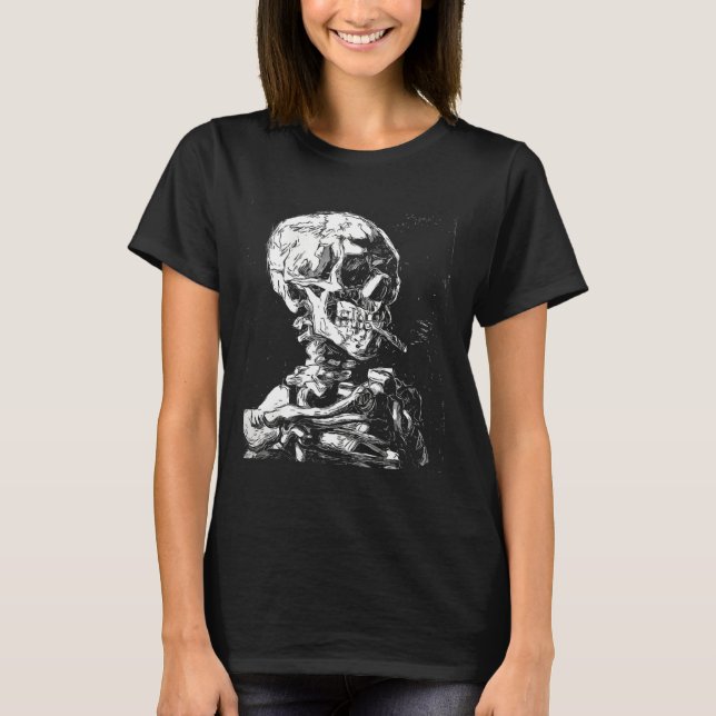 Vincent Van Gogh Skull med Cigarette Skeleton Hal T Shirt (Framsida)