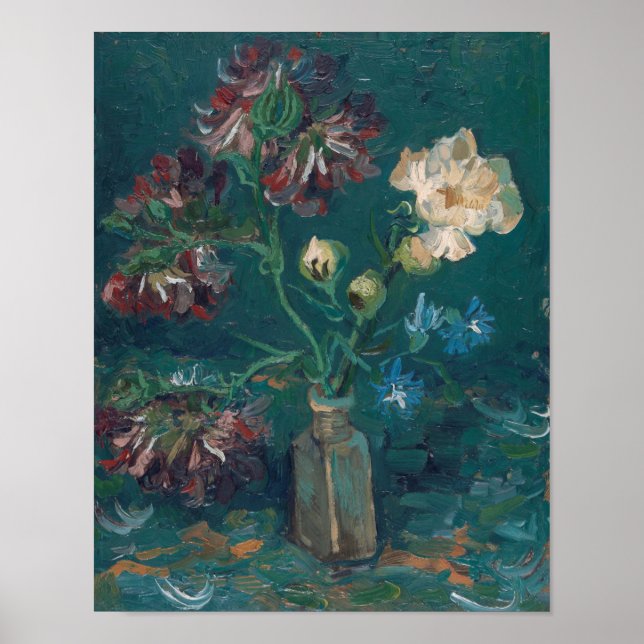 Vincent Van Gogh - Small Flaska med Peonies Poster (Framsidan)