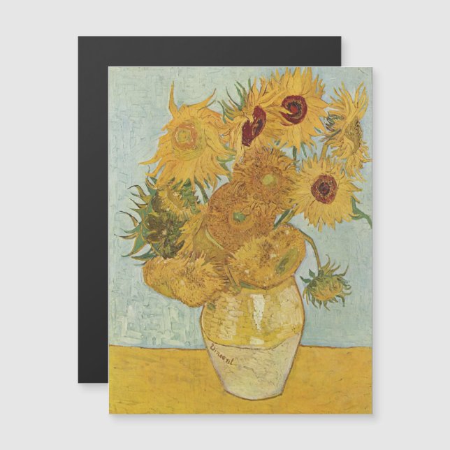 Vincent Van Gogh - Solblommor, tredje versionen Magnetisk Inbjudningskort (Fram/baksida)