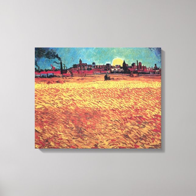 Vincent Van Gogh - Solnedgång över vete fält Finko Canvastryck (Framsida)