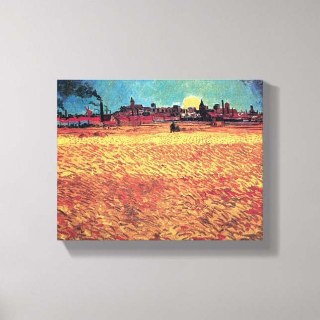 Vincent Van Gogh - Solnedgång över vete fält Finko Canvastryck (Framsida)