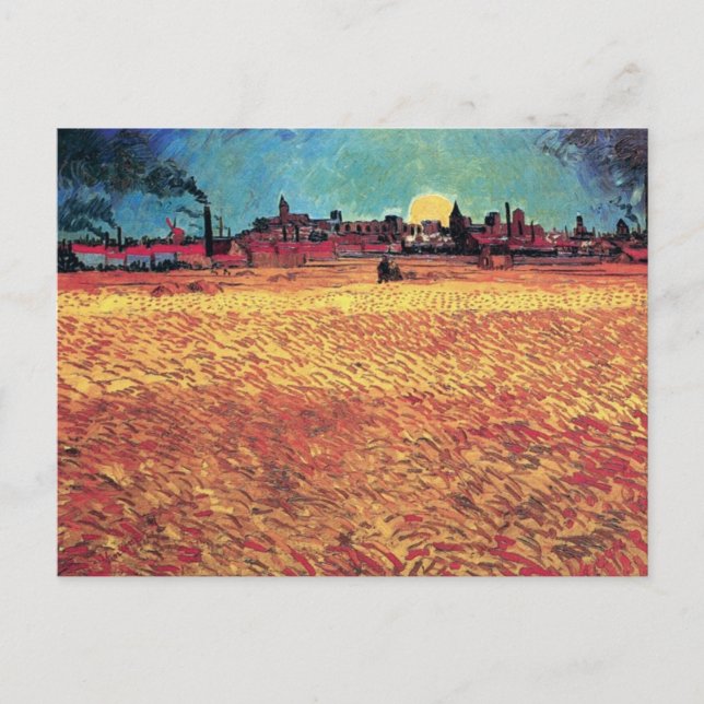 Vincent Van Gogh - Solnedgång över vete fält Finko Vykort (Framsida)