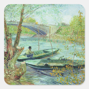 Vincent Van Gogh som fiskar i våren Fyrkantigt Klistermärke