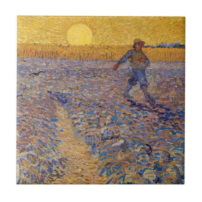 Vincent van Gogh - Sower med Setting Sol Kakelplatta (Framsidan)