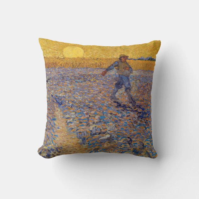 Vincent van Gogh - Sower med Setting Sol Kudde (Framsida)