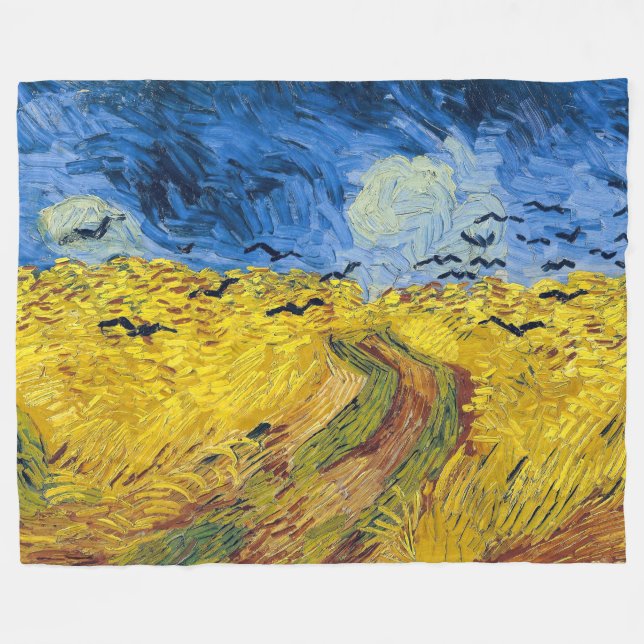 Vincent van Gogh - Spannmål fält med korpar Fleecefilt (Framsidan (Horisontell))