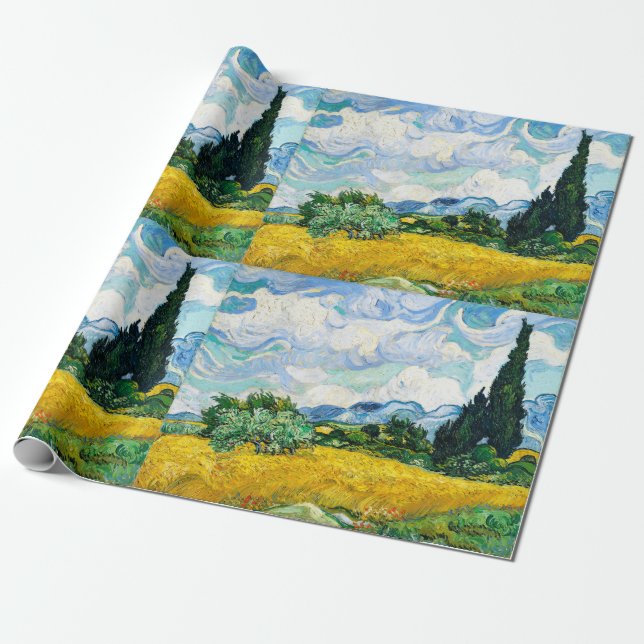 Vincent Van Gogh Spannmålsfält med cypresser Presentpapper (Utrullad)