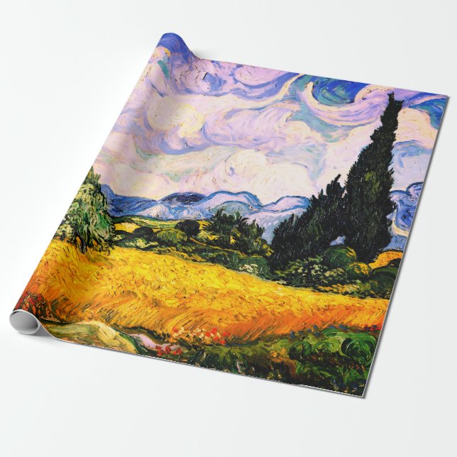 Vincent Van Gogh Spannmålsfält med cypresser  Presentpapper (Utrullad)