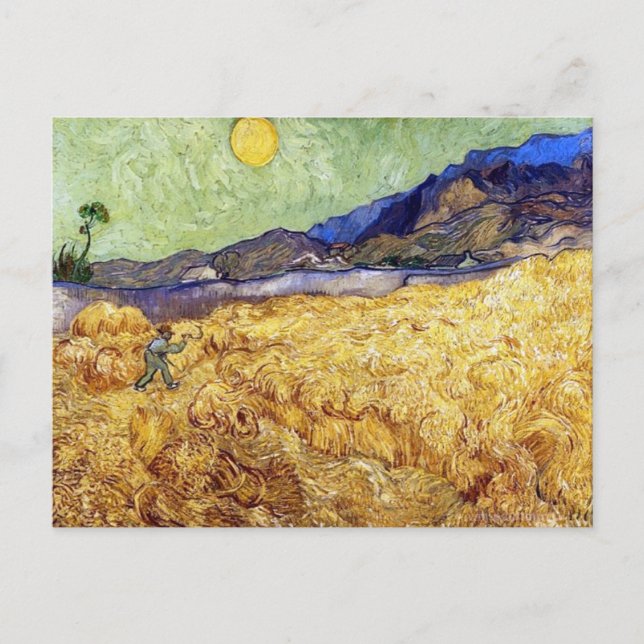 Vincent Van Gogh - Spannmålsfält med skördare och  Vykort (Framsida)