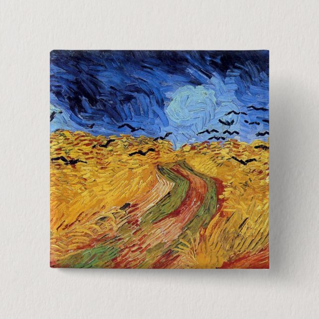 Vincent Van Gogh - Spannmålsfält med svarta kråkor Knapp (Framsida)