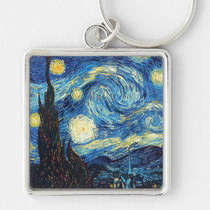 Vincent Van Gogh - Starry natt Fyrkantig Silverfärgad Nyckelring