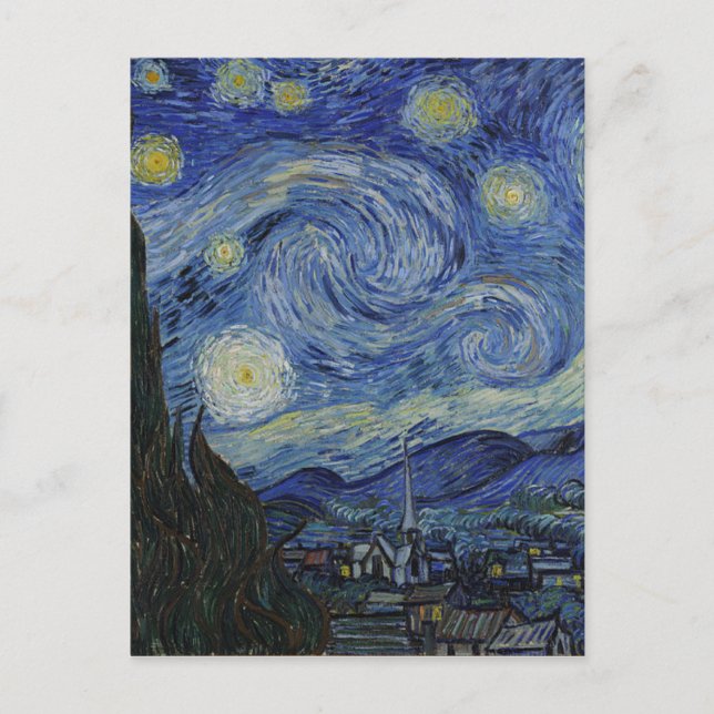 Vincent Van Gogh - Starry Natt. Konsfärg Vykort (Framsida)