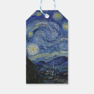 Vincent Van Gogh - Starry natt. Konstmålning Presentetikett