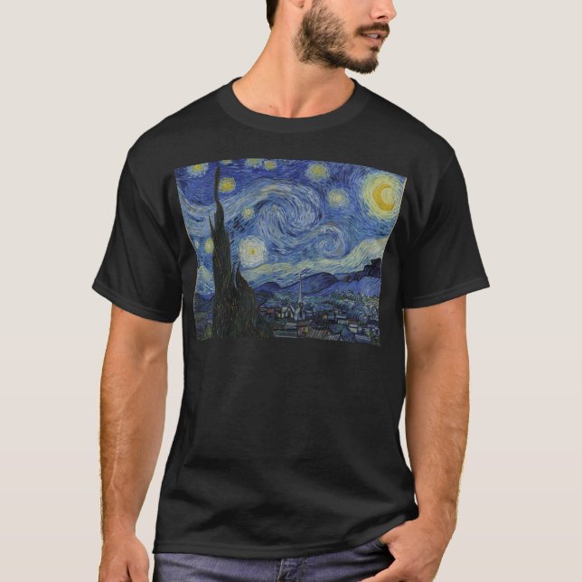 Vincent Van Gogh - Starry Natt. Konturmålning Tee Shirt (Framsida)