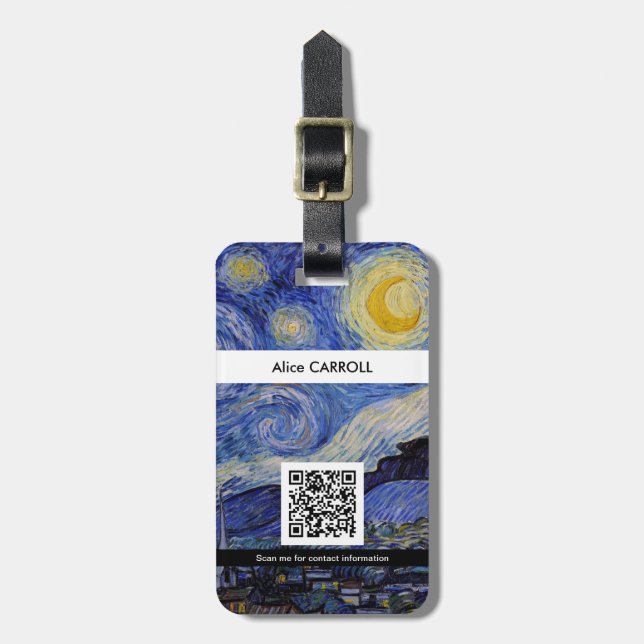 Vincent Van Gogh - Starry Natt med QR-koden Bagagebricka (Vertikal Framsida)