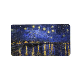 Vincent Van Gogh Starry Natt om Rhone Adressetikett