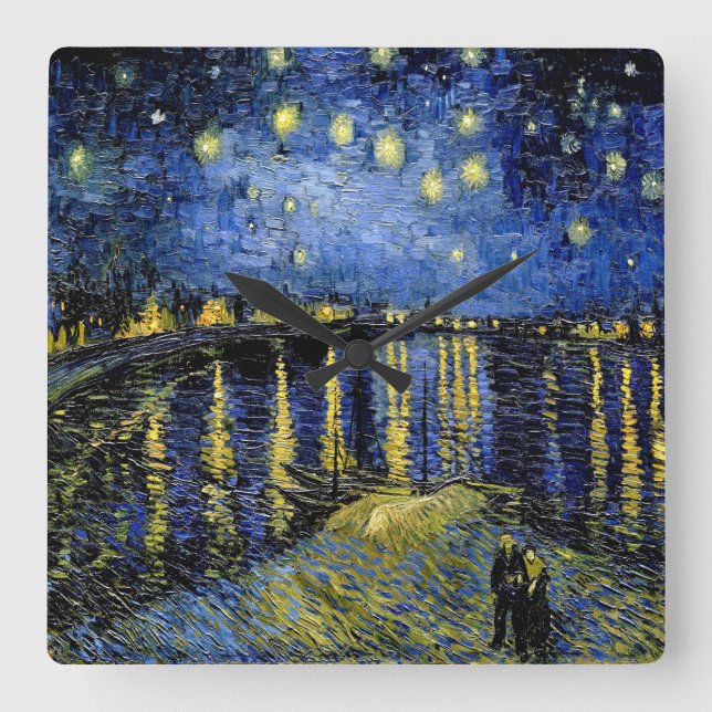 Vincent Van Gogh Starry Natt över Rhone 1888 Fyrkantig Klocka (Framsida)