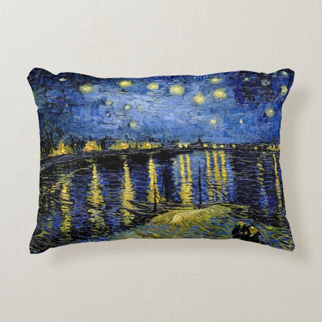 Vincent Van Gogh Starry Natt över Rhone 1888 Prydnadskudde (Framsidan)