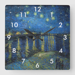 Vincent Van Gogh - Starry Natt over Rhone Fyrkantig Klocka