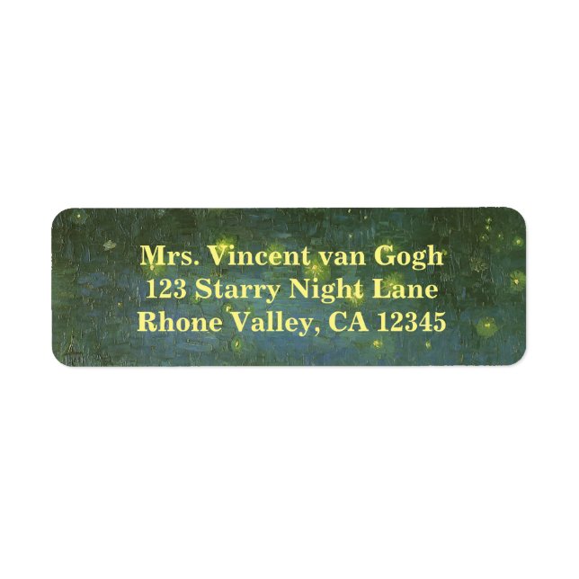 Vincent van Gogh - Starry Natt over Rhone Returadress Etikett (Framsidan)