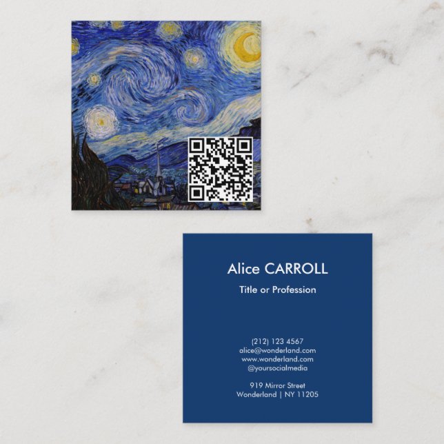 Vincent Van Gogh - Starry Natt - QR-koden Fyrkantigt Visitkort (Fram/baksida)