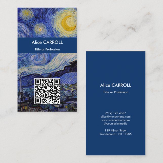 Vincent Van Gogh - Starry Natt - QR-koden Visitkort (Fram/baksida)