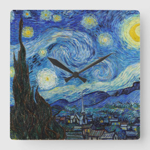 Vincent Van Gogh Starry Natt Vintage Fine Art Fyrkantig Klocka