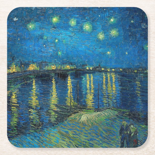 Vincent Van Gogh Starry Natten om Rhone Underlägg Papper Kvadrat (Framsidan)