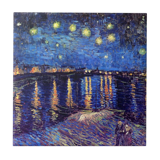 Vincent Van Gogh - Starry Natten över Rhone Kakelplatta (Framsidan)