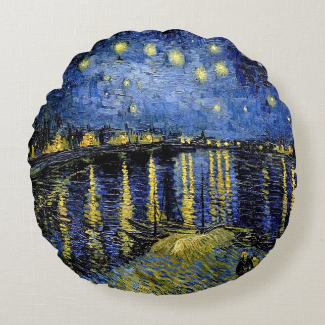 Vincent Van Gogh Starry Night 1888 Pillow Rund Kudde (Framsidan)