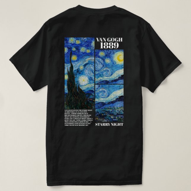 Vincent Van Gogh Starry Night 1889 Art T-Shirt (Design baksida)