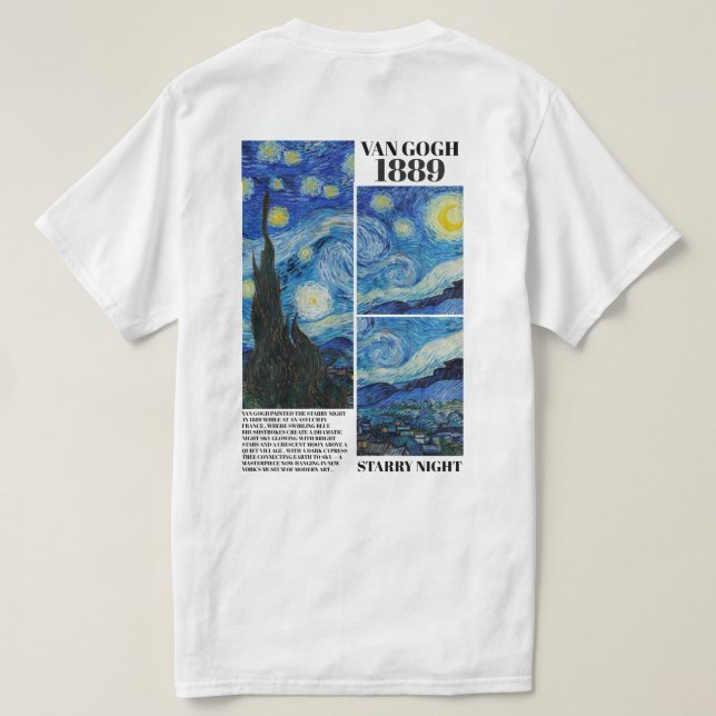 Vincent Van Gogh Starry Night 1889 Art  T Shirt (Design baksida)