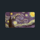 Vincent van Gogh - Starry Night Adressetikett<br><div class="desc">Starry Night (1889) av Vincent van Gogh är en vintage post impressionism bra konst liggande naturmålning. En syn på en stad i dalen på natten med molnen snurrande, stjärnorna skugga och en vacker gyllene gult krescent måne. Den målades under dagen från minnet och är van Goghs mest berömd målning. Om...</div>