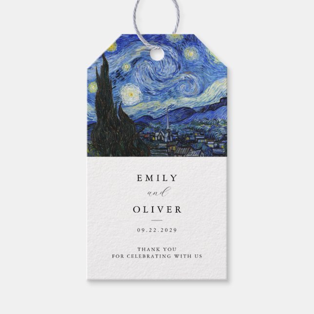 Vincent Van Gogh Starry Night Bröllop Presentetikett (Framsidan)