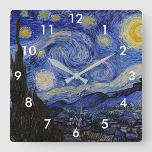 Vincent Van Gogh - Starry night Fyrkantig Klocka
