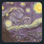 Vincent van Gogh - Starry Night Fyrkantigt Klistermärke<br><div class="desc">Starry Night (1889) av Vincent van Gogh är en vintage post impressionism bra konst liggande naturmålning. En syn på en stad i dalen på natten med molnen snurrande, stjärnorna skugga och en vacker gyllene gult krescent måne. Den målades under dagen från minnet och är van Goghs mest berömd målning. Om...</div>