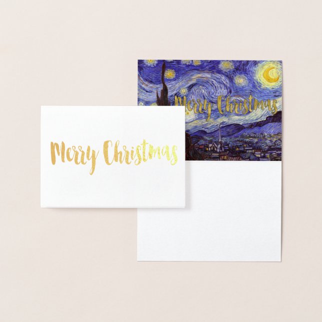 Vincent Van Gogh Starry Night God jul Guld Folierat Kort (Display)