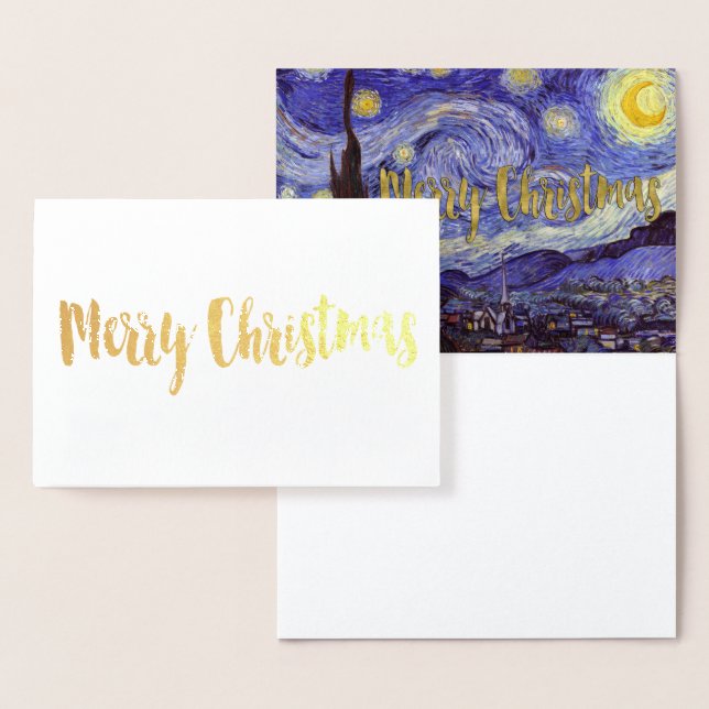 Vincent Van Gogh Starry Night God jul Guld Folierat Kort (Display)